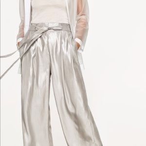 NWT Zara Silver Metallic Culottes Cropped Pants
